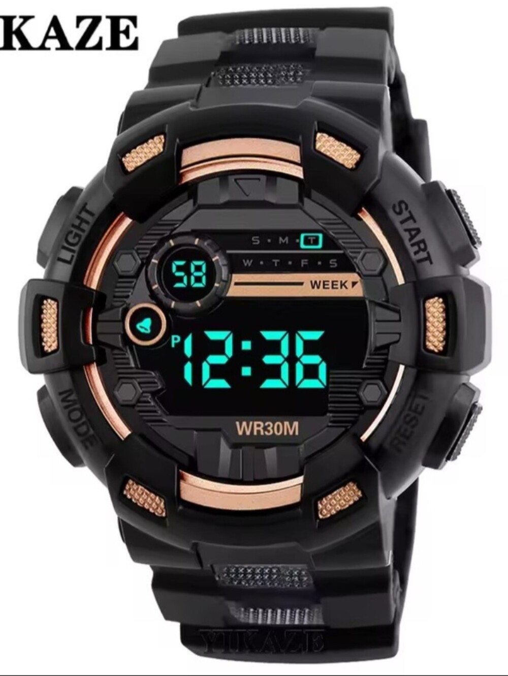 Men's Black And Gold Luminous Military Sports Digital Electronic Wristwatch